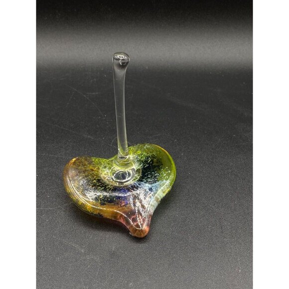 Heart Shaped Studio Art Glass 4.25” Ring Holder Paperweight Multi Color - Picture 1 of 11